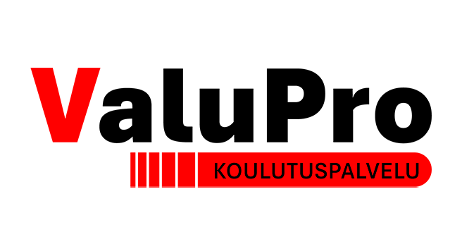 ValuPro koulutuspalvelu teksti puna-mustassa tekstilogossa.
